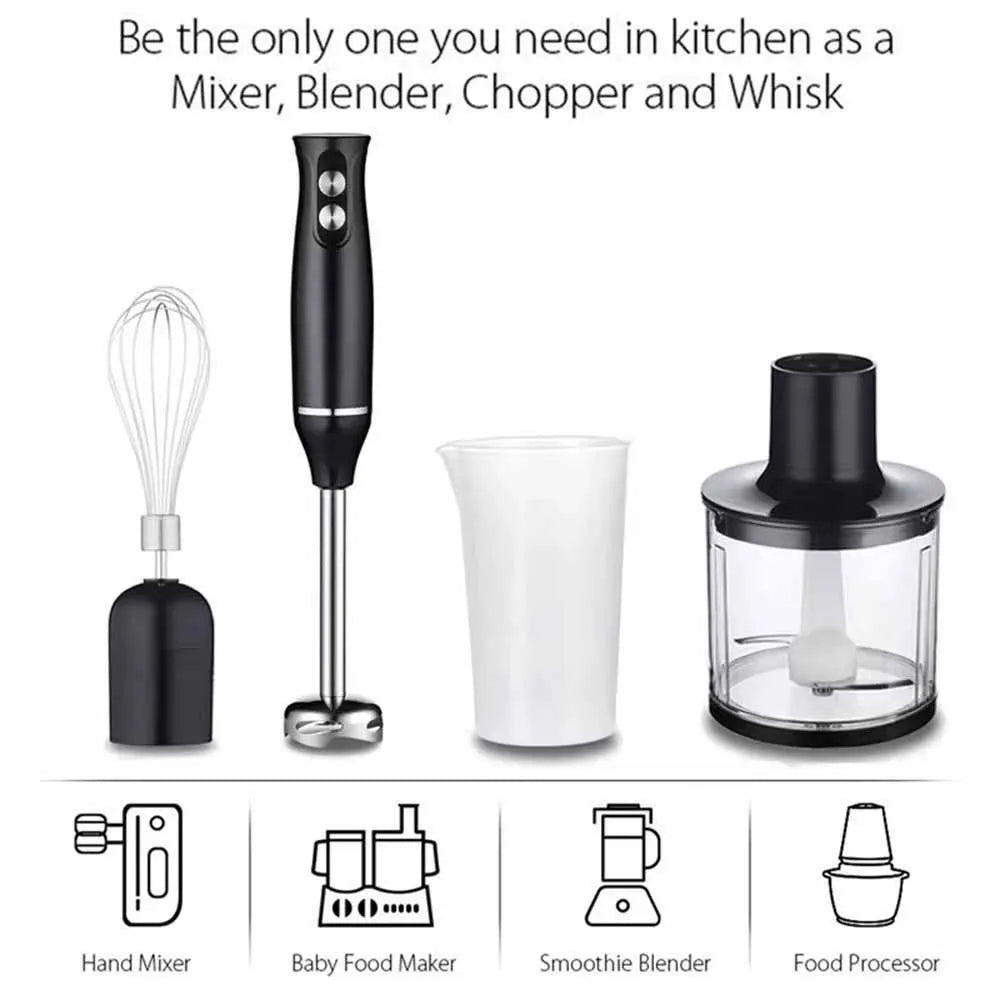 4 in 1 Electric Stick Hand Blender 500W Handheld Mixer Stainless Steel Blade Vegetable Meat Immersion Egg Whisk Juicer Set
