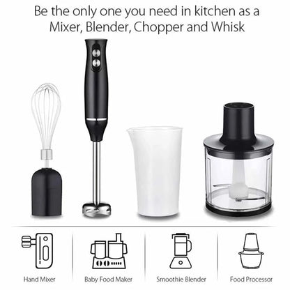4 in 1 Electric Stick Hand Blender 500W Handheld Mixer Stainless Steel Blade Vegetable Meat Immersion Egg Whisk Juicer Set
