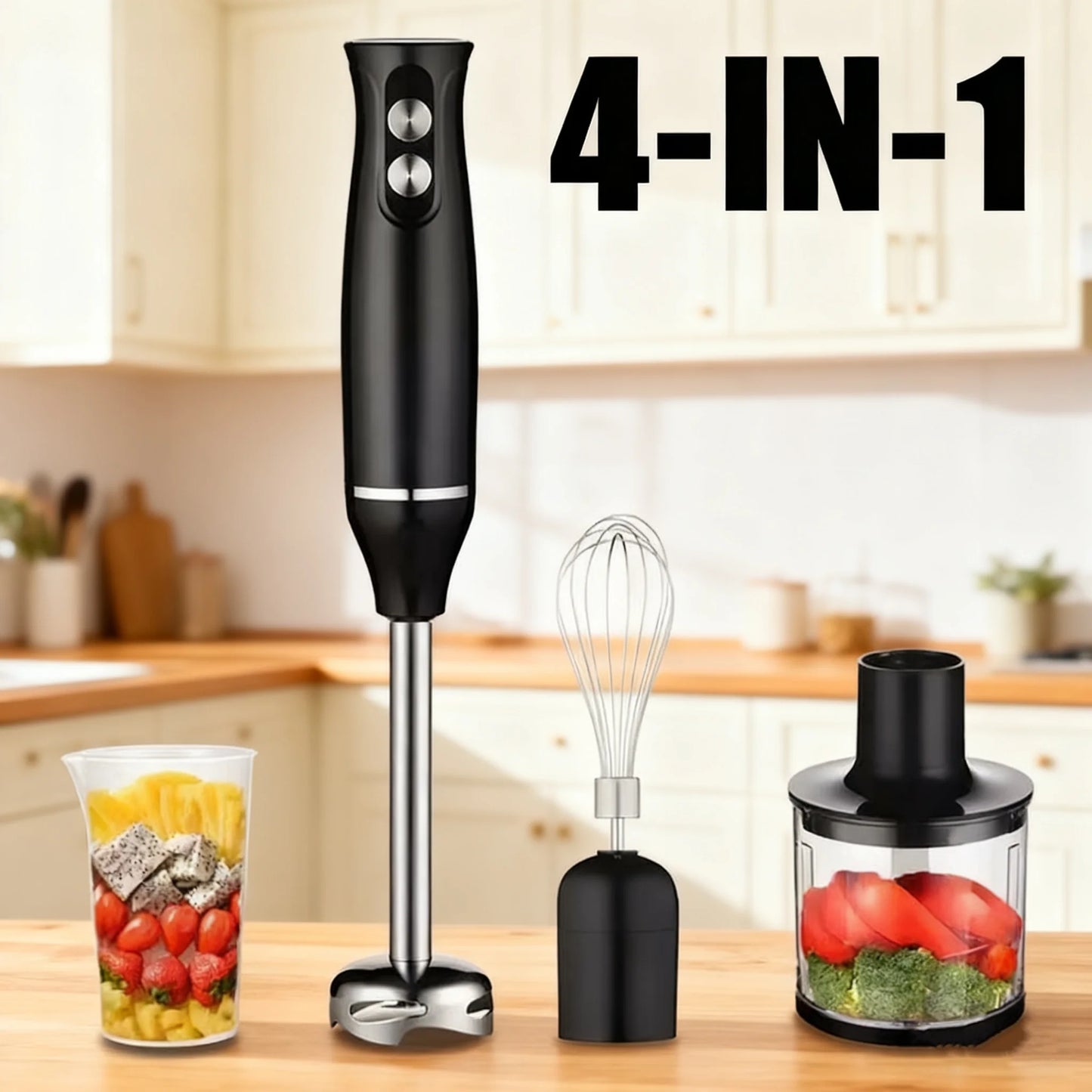 4 in 1 Electric Stick Hand Blender 500W Handheld Mixer Stainless Steel Blade Vegetable Meat Immersion Egg Whisk Juicer Set