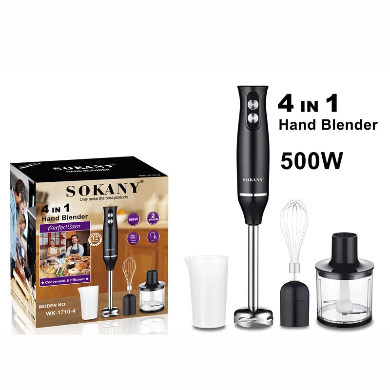 4 in 1 Electric Stick Hand Blender 500W Handheld Mixer Stainless Steel Blade Vegetable Meat Immersion Egg Whisk Juicer Set
