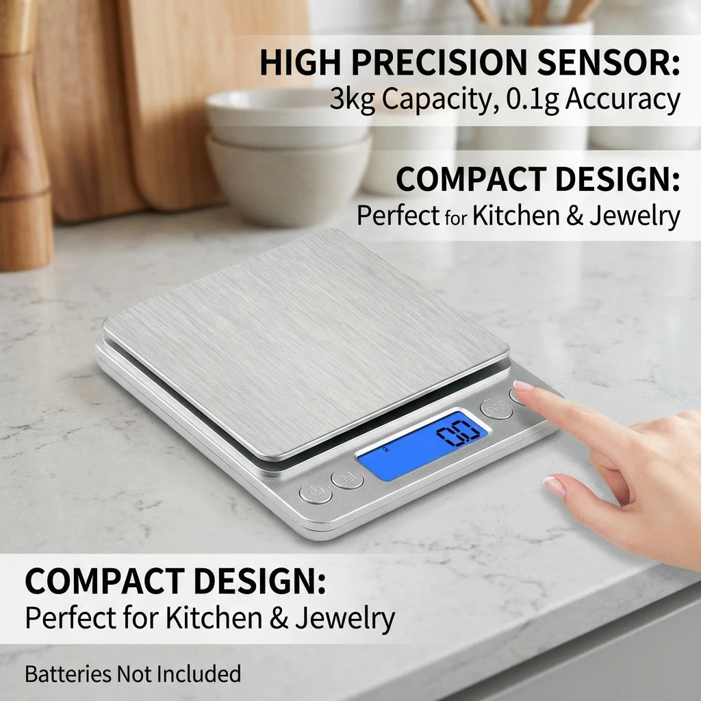 Digital Kitchen Scale 3000g/0.1g with LCD Display, Mini Jewelry Pocket Food Scale for Home Use