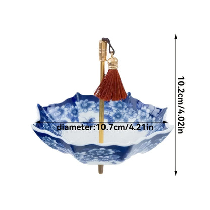 1pc Ceramic Tea Strainer - Blue & White Umbrella Design with Tassel, Compact for Office/Home Decor,for Kung Fu Tea Sets