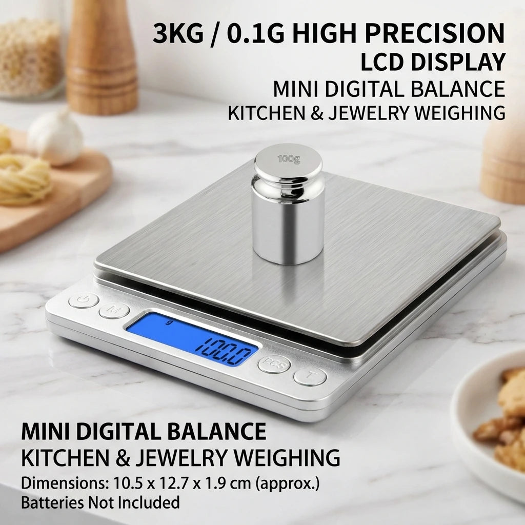 Digital Kitchen Scale 3000g/0.1g with LCD Display, Mini Jewelry Pocket Food Scale for Home Use