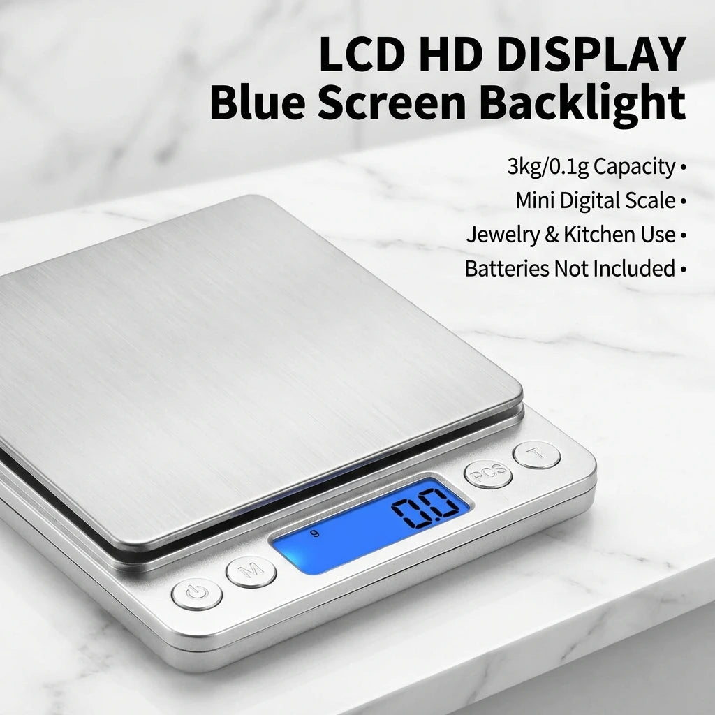 Digital Kitchen Scale 3000g/0.1g with LCD Display, Mini Jewelry Pocket Food Scale for Home Use